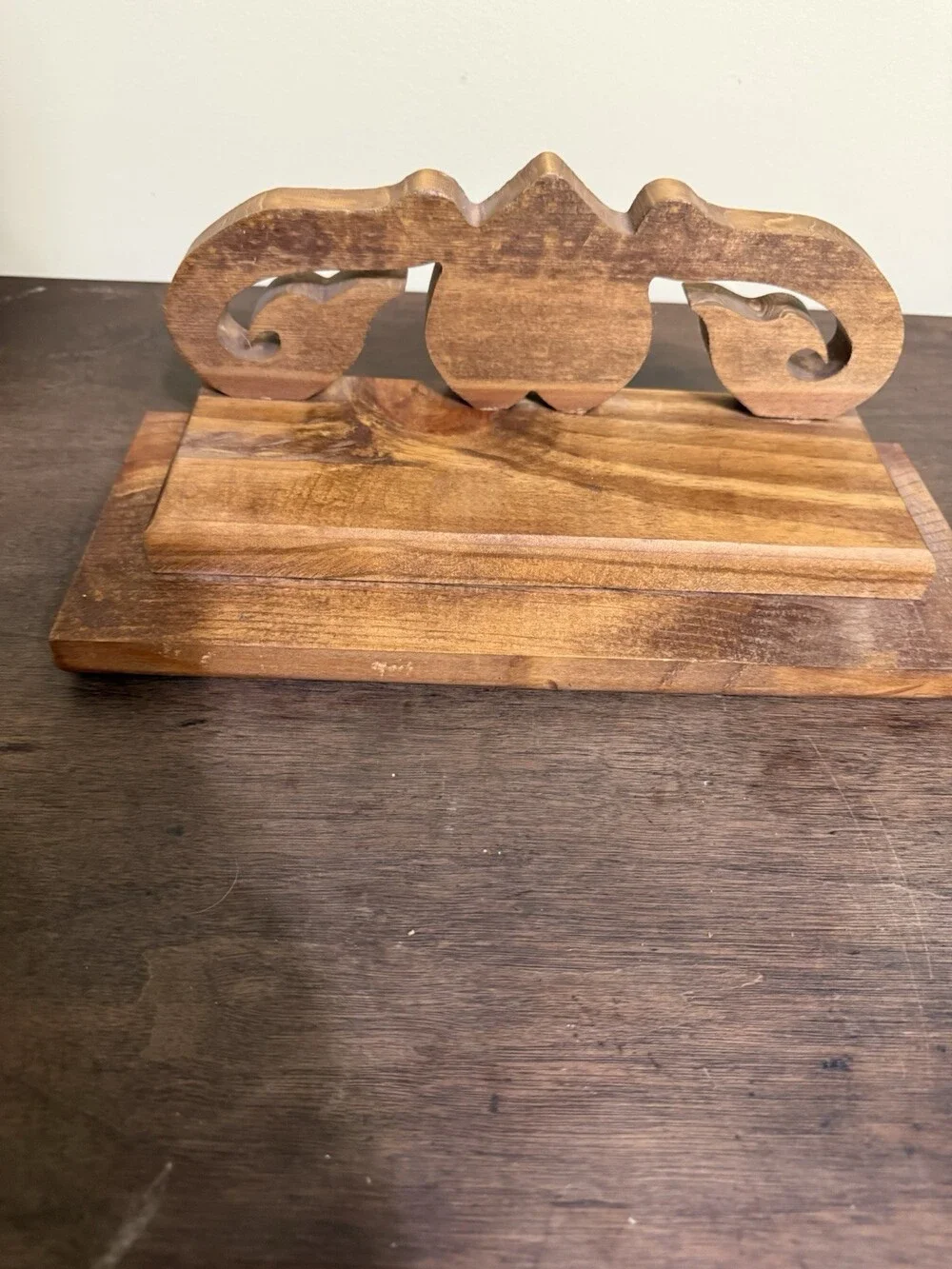 Vintage Handcrafted Wooden Wall Shelf with Heart and Scroll Carved Bracket